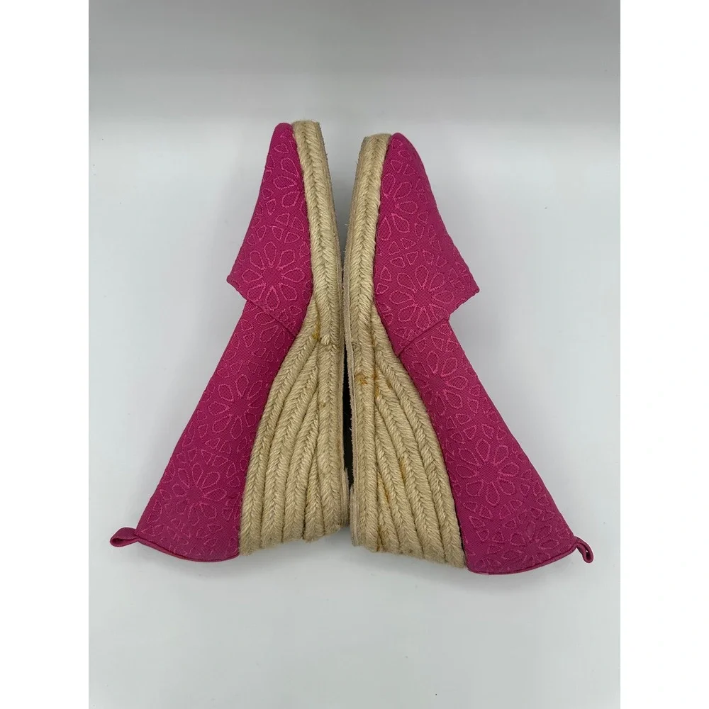 Liz Claiborne Kellie Wedge Espadrilles Women 8.5 Pink Good Floral Eyelet Jute